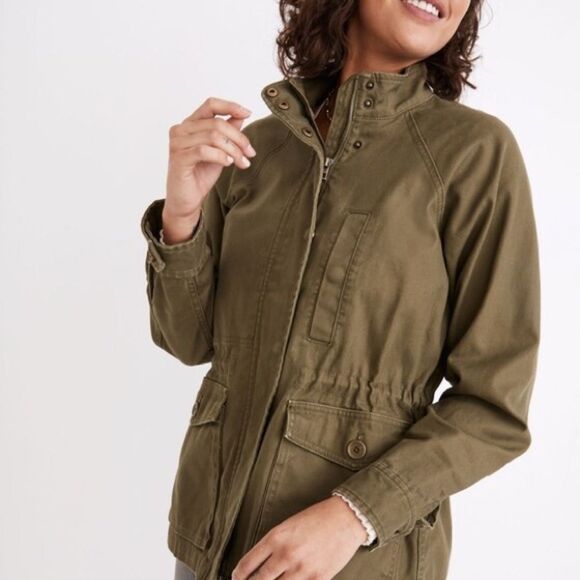 Madewell army green cinch waist zip up Utility Jacket size xs - Picture 3 of 9